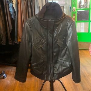 JONES NEW YORK LEATHER BOMBER JACKET
